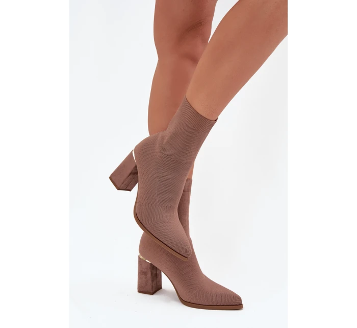 Textilní dámské boty na podpatku béžové model 21706649 - Boto