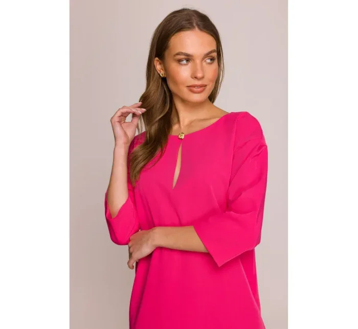 Šaty uvolněného střihu s výstřihem s růžové model 20966121 - STYLOVE Šaty uvolněného střihu s výstřihem s růžové model 20966121 - STYLOVE