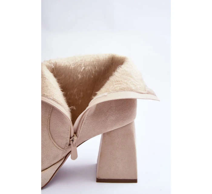 Semišové kotníkové boty s masivními vysokými podpatky, světle béžová Abnous