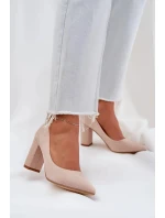 Dámské lodičky na podpatku z eko semiše Florena – béžové Dámské lodičky na podpatku z eko semiše Florena – béžové