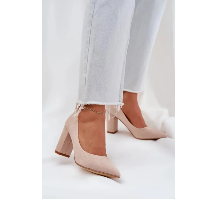 Dámské lodičky na podpatku z eko semiše Florena – béžové Dámské lodičky na podpatku z eko semiše Florena – béžové