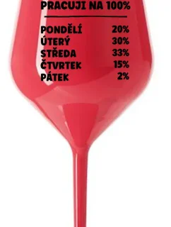 PRACUJI NA 100% - červená nerozbitná sklenice na víno 470 ml