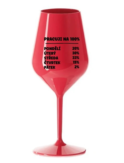 PRACUJI NA 100% - červená nerozbitná sklenice na víno 470 ml