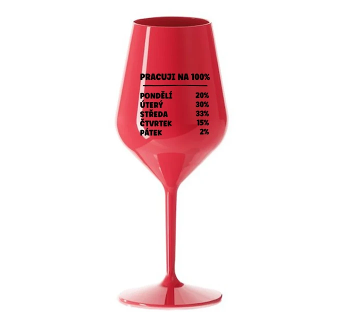 PRACUJI NA 100% - červená nerozbitná sklenice na víno 470 ml