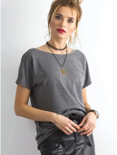 Tshirt basic z dekoltem z Feel Good ciemny szary model 21266686 - Factory Price