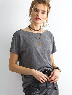 Tshirt basic z dekoltem z Feel Good ciemny szary model 21266686 - Factory Price