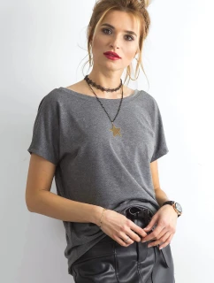 Tshirt basic z dekoltem z Feel Good ciemny szary model 21266686 - Factory Price