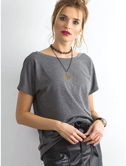 Tshirt basic z dekoltem z Feel Good ciemny szary model 21266686 - Factory Price Tshirt basic z dekoltem z Feel Good ciemny szary model 21266686 - Factory Price