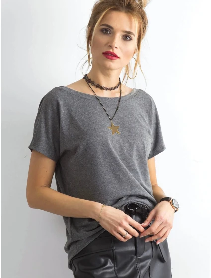Tshirt basic z dekoltem z Feel Good ciemny szary model 21266686 - Factory Price Tshirt basic z dekoltem z Feel Good ciemny szary model 21266686 - Factory Price