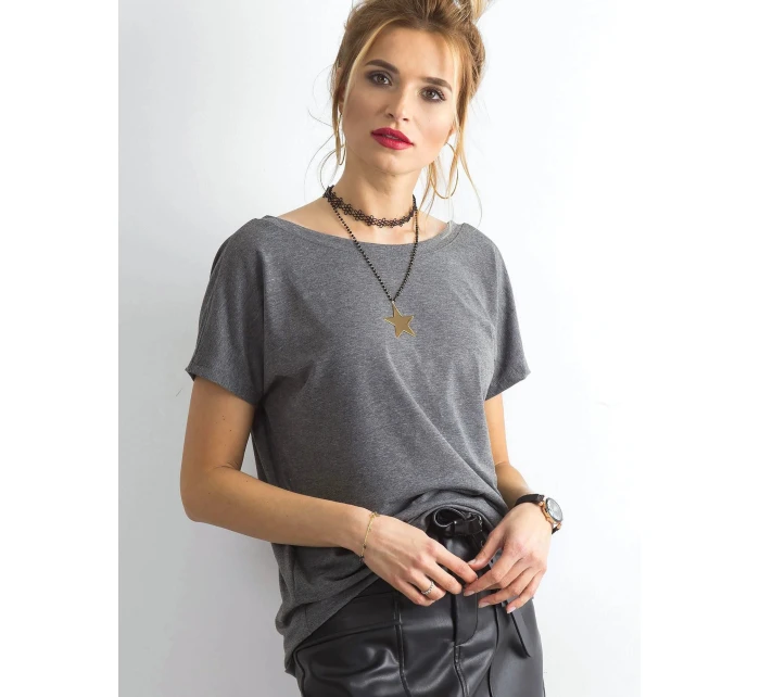 Tshirt basic z dekoltem z Feel Good ciemny szary model 21266686 - Factory Price Tshirt basic z dekoltem z Feel Good ciemny szary model 21266686 - Factory Price