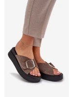 Dámské Zamszové Klapky S Přezkou Na Platformě Hnědé Zazoo 3019