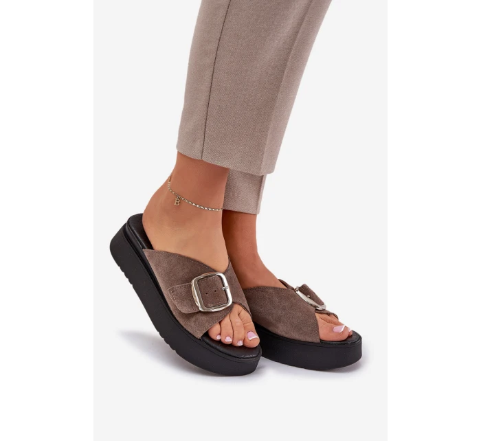 Dámské Zamszové Klapky S Přezkou Na Platformě Hnědé Zazoo 3019