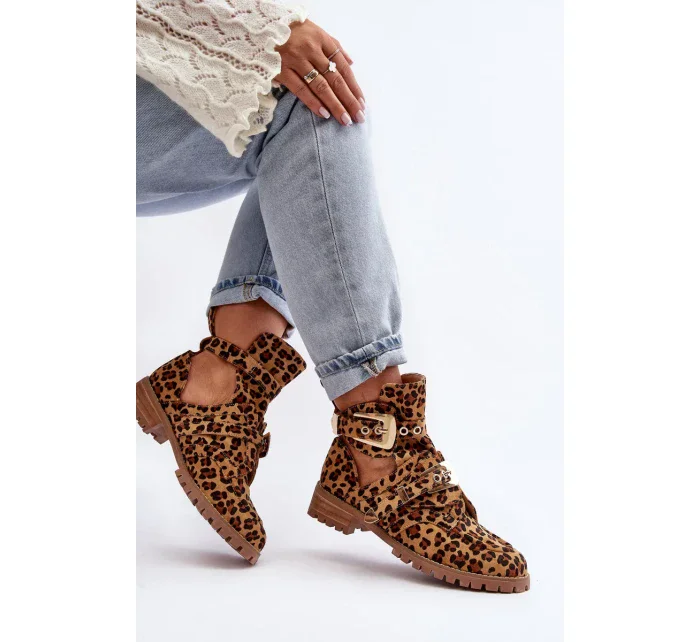 Dámské Kotníkové Boty Lu Boo Semišové s vykrojením Leopard Rock Girl