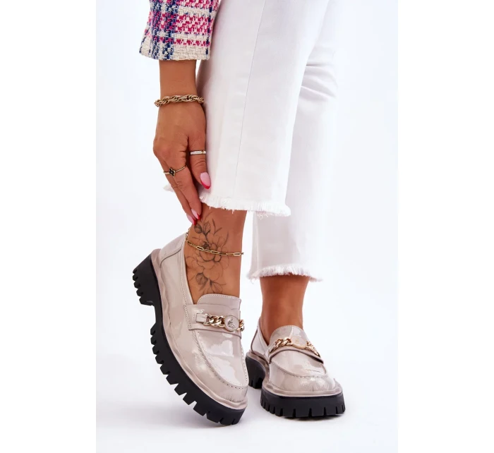 Lakované mokasíny na platformě Světle šedé Ronin