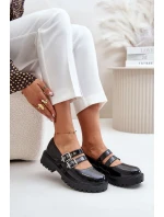 Polobotky Dámské S Pásky Lakované Černé Terione Polobotky Dámské S Pásky Lakované Černé Terione