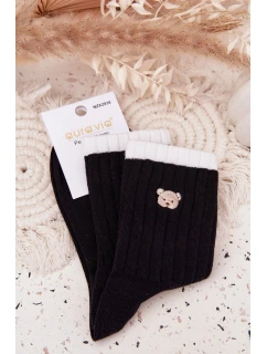 Dámské bavlněné ponožky s malým medvídkem – černé