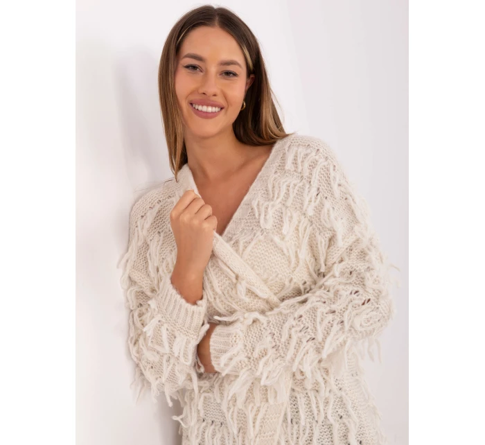 Dámský svetr Jumper MI SW 0820.85 Světle béžový - FPrice Dámský svetr Jumper MI SW 0820.85 Světle béžový - FPrice