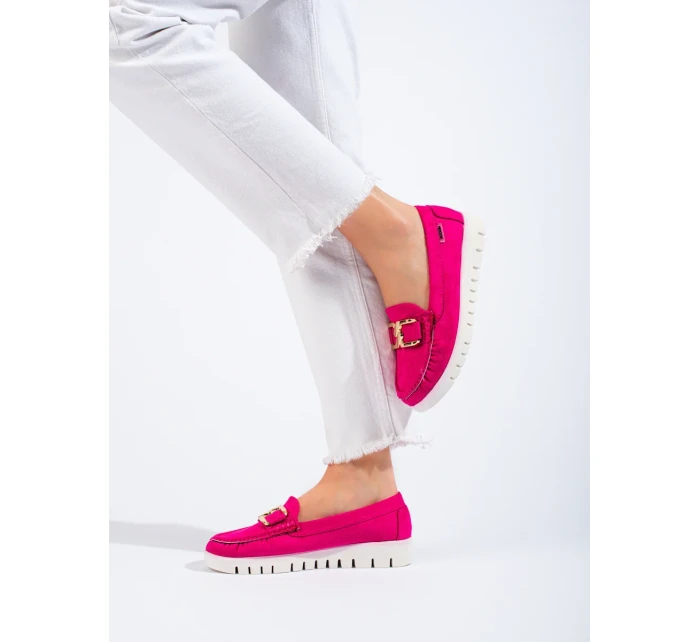 Pěkné dámské růžové mokasíny bez podpatku Pěkné dámské růžové mokasíny bez podpatku