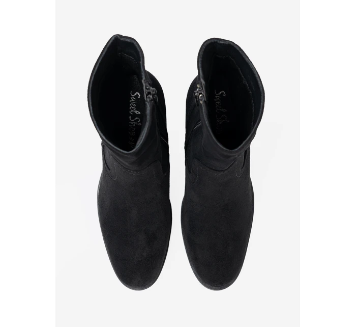 Pěkné dámské  kotníčkové boty černé na širokém podpatku