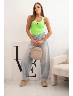 Dámská pruhovaná tílko s ozdobnou nášivkou světlá zelená