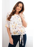 Dámská halenka s květinovým vzorem a vázáním dole žlutá Dámská halenka s květinovým vzorem a vázáním dole žlutá