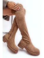 Dámské kozačky nad koleno na ploché podrážce béžové model 21641044 - EVENTO Dámské kozačky nad koleno na ploché podrážce béžové model 21641044 - EVENTO
