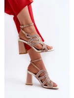 Dámské zdobené sandály na podpatku D&A model 21660315 růžové - S.Barski Dámské zdobené sandály na podpatku D&A model 21660315 růžové - S.Barski