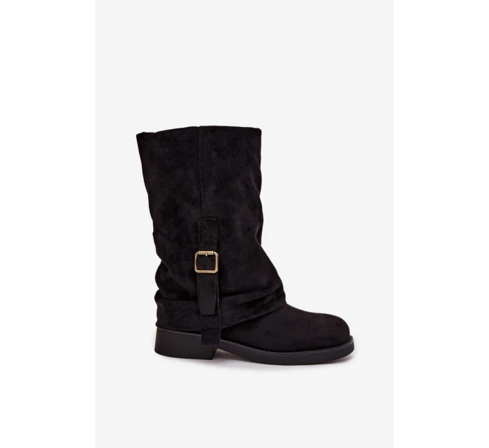 Dámské kozačky s  lemem do  s přezkou Černé model 21715266 - Boto