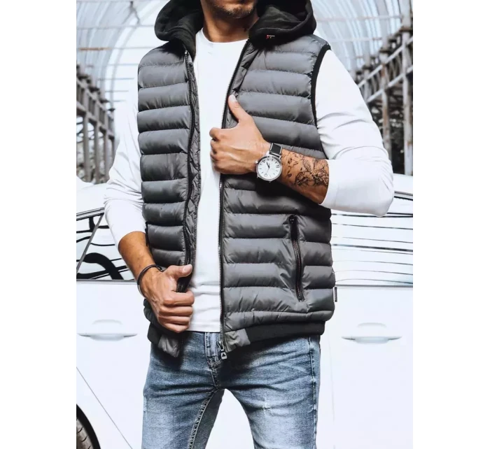 Pánská prošívaná šedá vesta FashionStreet TX4093