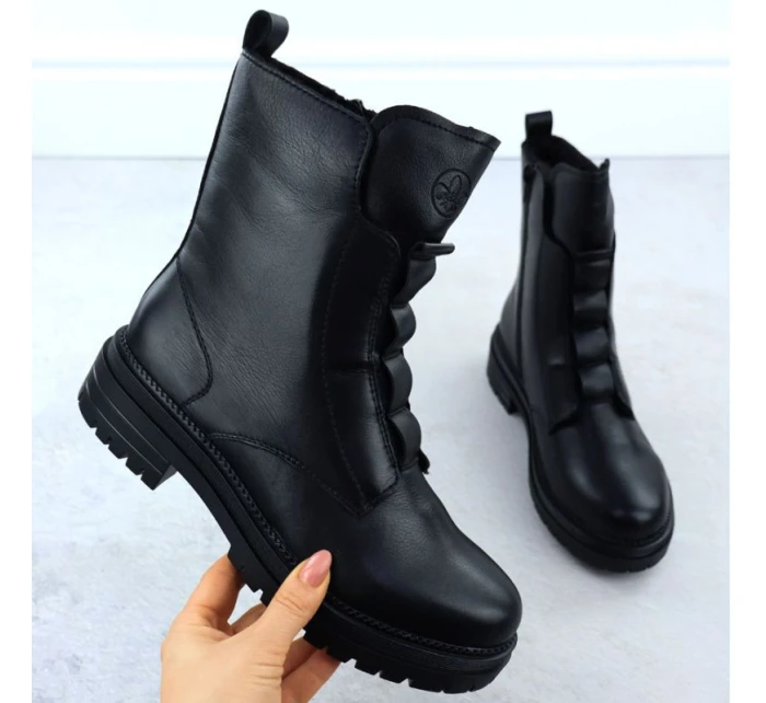 Dámské černé kožené boty model 21905958 - Rieker Dámské černé kožené boty model 21905958 - Rieker