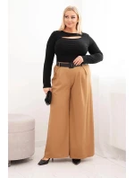 Dámské kalhoty Plus Size s širokou nohavicí a páskem model 21725275 - K-Fashion