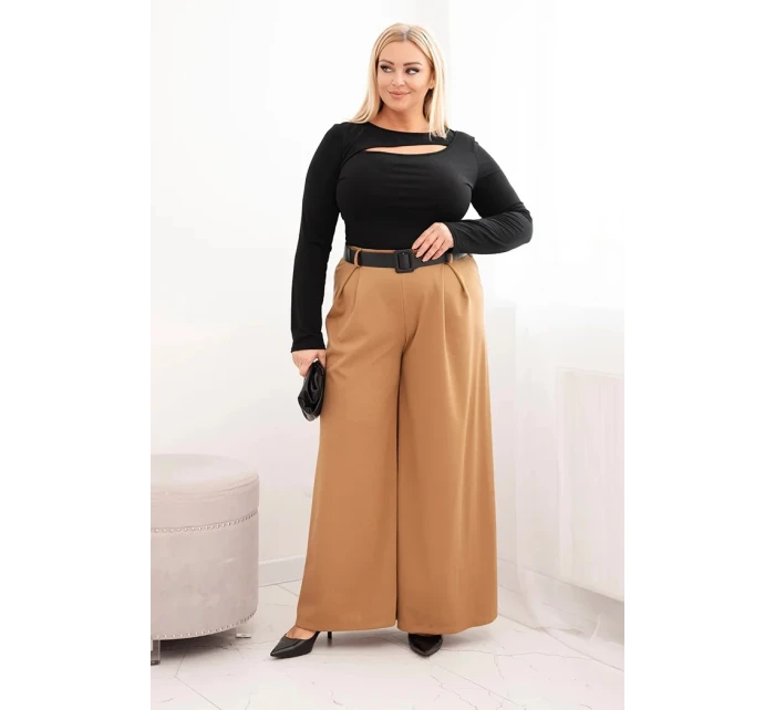 Dámské kalhoty Plus Size s širokou nohavicí a páskem model 21725275 - K-Fashion