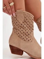 Dámské perforované kotníkové boty na podpatku béžové Ferissa Dámské perforované kotníkové boty na podpatku béžové Ferissa