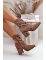 Zdobené Ažurové Kotníkové Boty Dámské Na Podpatku Z Eko Semiše Hnědé S.Barski Zdobené Ažurové Kotníkové Boty Dámské Na Podpatku Z Eko Semiše Hnědé S.Barski