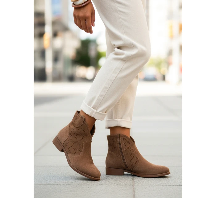 Dámské ažurové boty coffee FashionStreet ZY1345 Dámské ažurové boty coffee FashionStreet ZY1345