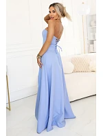 maxi šaty s rozparkem a zavazováním na zádech modré model 22064822 - numoco maxi šaty s rozparkem a zavazováním na zádech modré model 22064822 - numoco