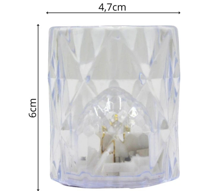 MINI DEKORATIVNÍ LAMPA 6 CM TRANSPARENTNÍ TEPLÁ BÍLÁ 1 LED