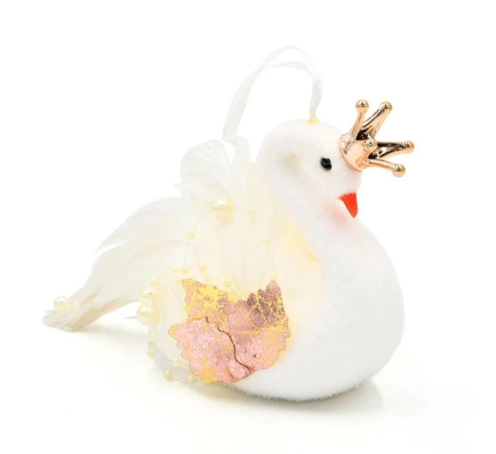 DEKORATIVNÍ ZÁVĚSNÁ CETKA LABUŤ 17CM PERLEŤOVÁ KŘÍDLA