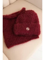 Dámská souprava čepice a šály zimní s ozdobným bordó model 21461104 - K-Fashion