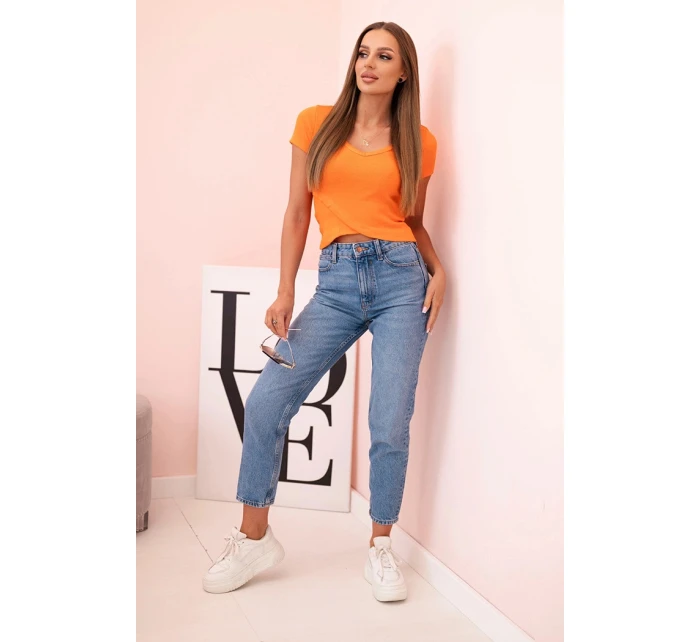 Dámská pruhovaná blůza s V výstřihem a krátkým rukávem model 21772770 - K-Fashion Dámská pruhovaná blůza s V výstřihem a krátkým rukávem model 21772770 - K-Fashion