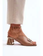 Elegantní Dámské Pantofle Na Podpatku Laura Messi 2771 Beige