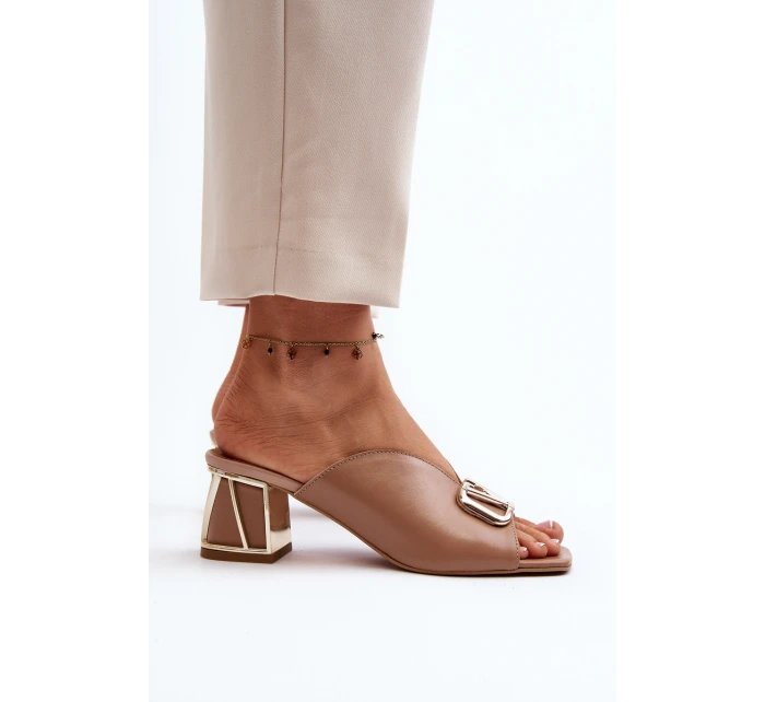 Elegantní Dámské Pantofle Na Podpatku Laura Messi 2771 Beige