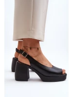Zazoo 40376 Kožené sandály na masivním podpatku Černé