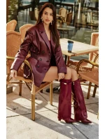 Dámské Kozačky Eko Kůže S Otočeným Svrškem Na Podpatku Bordové Avamora