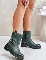 Zazoo 60480 Kožené Boty Na Nízkém Podpatku Zateplené Tmavě Zelené