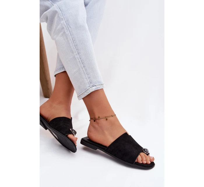 Dámské ploché nazouváky s ozdobným detailem Eko semiš Černé Selavine