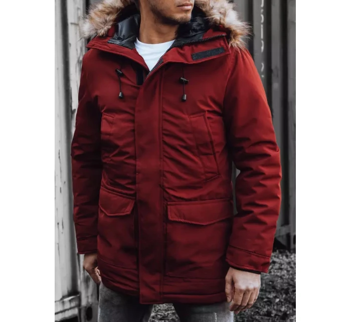 Pánská zimní bunda s kapucí bordó FashionStreet TX4275