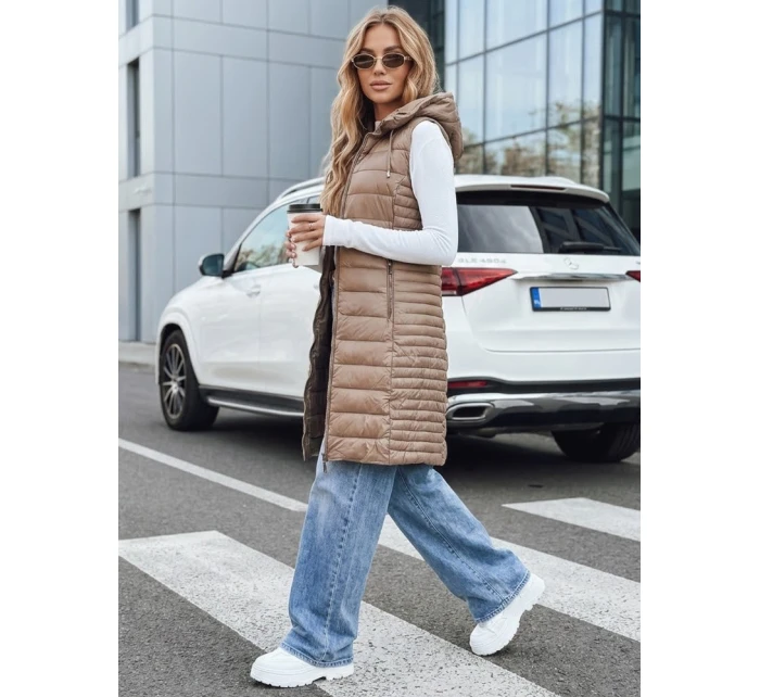 Dámská prošívaná vesta s kapucí béžová FashionStreet TY5256