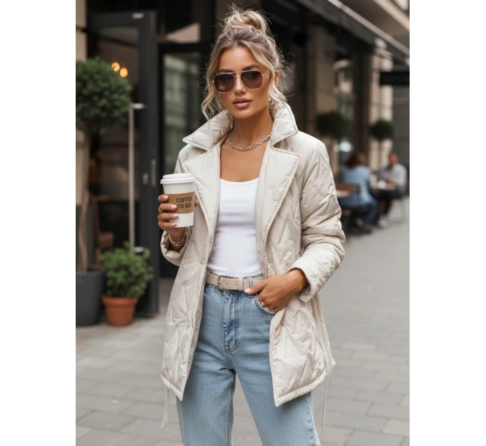 Dámská přechodná bunda s páskem světle béžová FashionStreet TY5587