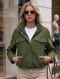 Dámská semišová bunda typu bomber, zelená, FashionStreet TY5959